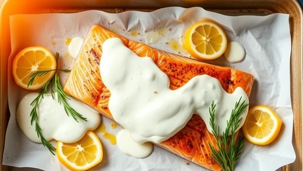 Lax i ugn med crème fraiche och grädde